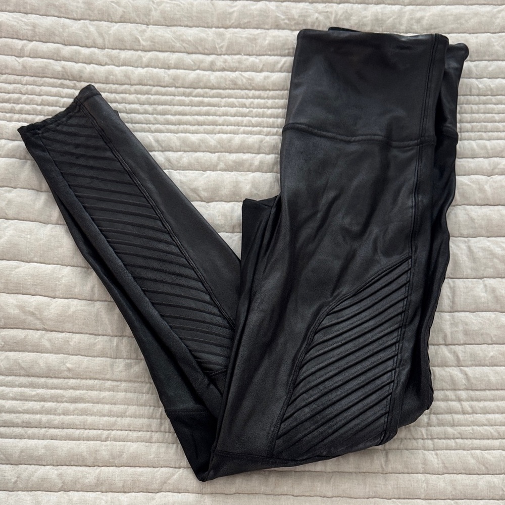 Spanx Black Faux Leather Moto Leggings